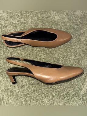 Massimo Dutti Slingback Leather Kitten Heel Shoes Brown 7